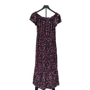 Old Navy Womens Dark Floral‎ Off Shoulder Pom-Pom Fringe Maxi Dress Small Fall